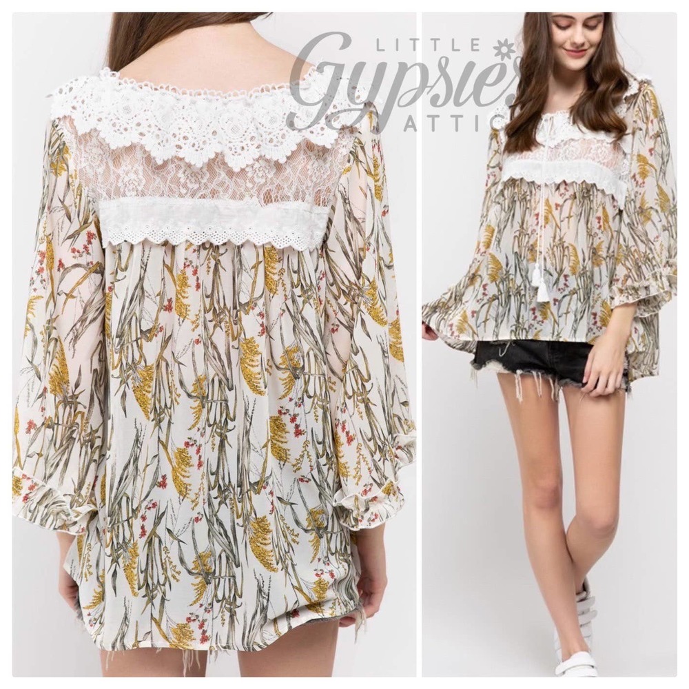 POL Babydoll Autumn Flowers and Lace Top - Picture 3 of 12